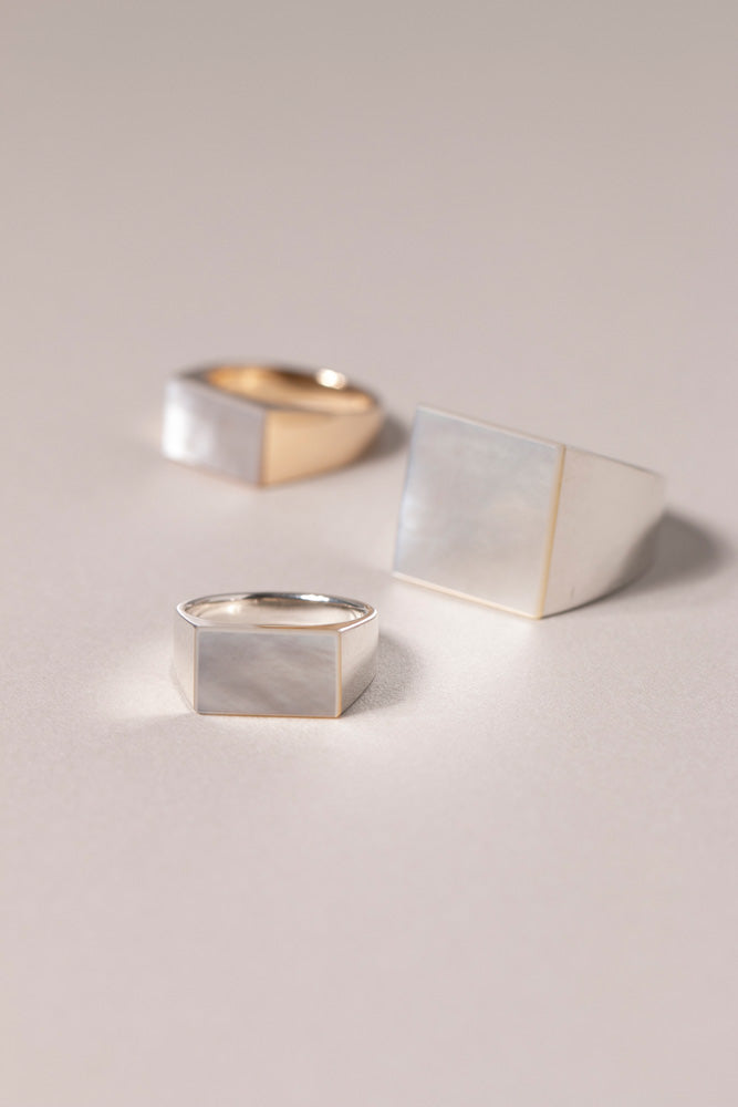 simmon SV & RECTANGLE SHELL SIGNET RING PINKY 白蝶貝リング /Silver