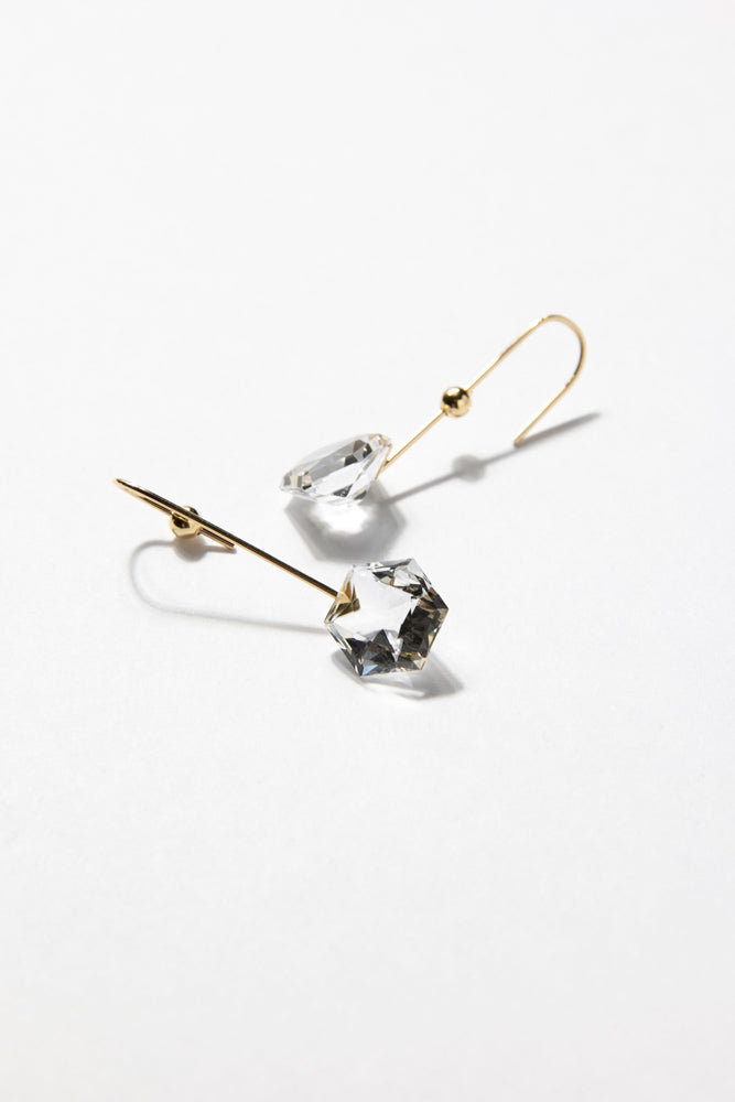 Seta Hexagon quartz Long pierced earring Quartz long earrings/K18