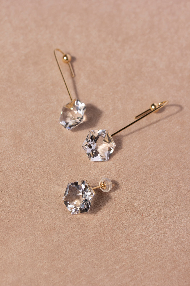 simmon Seta Hexagon Quartz Long Pierced Earrings /K18