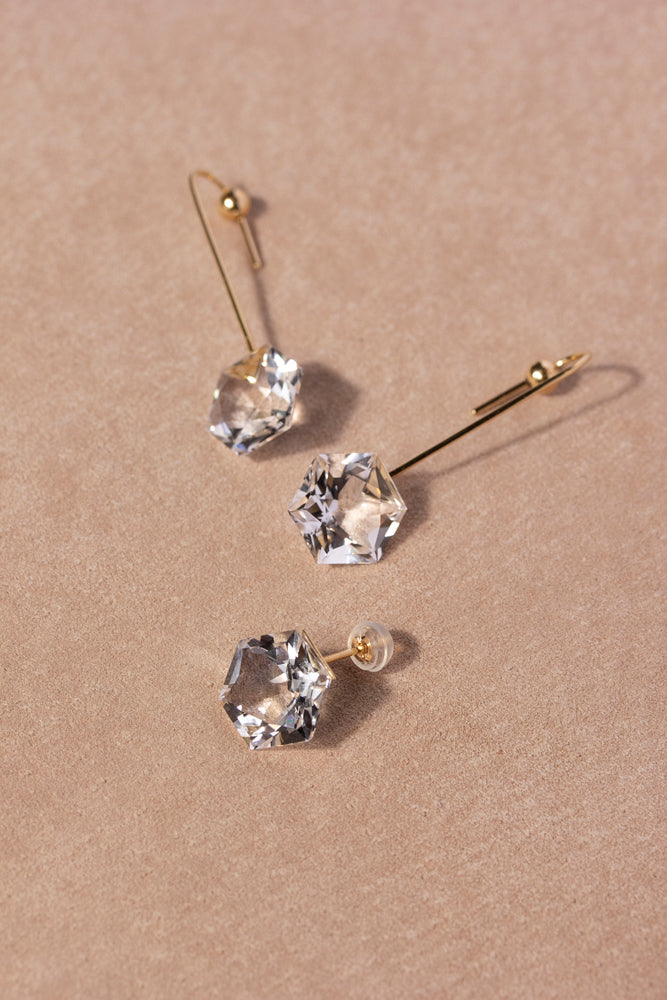 simmon Seta Hexagon quartz Long pierced earring クォーツロングピアス/K18