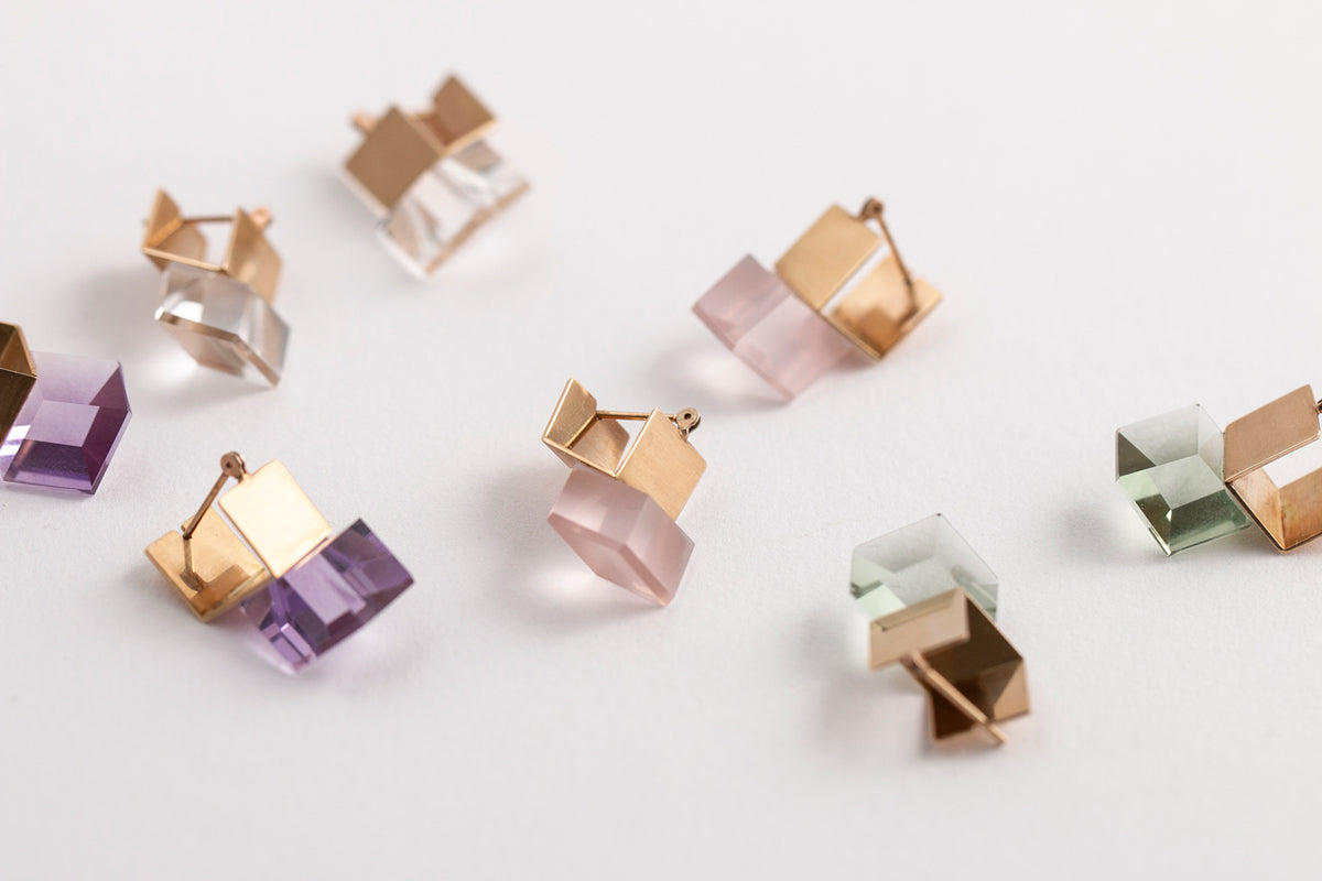 yull. CUBE rose quartz Pierce ローズクォーツピアス/K10